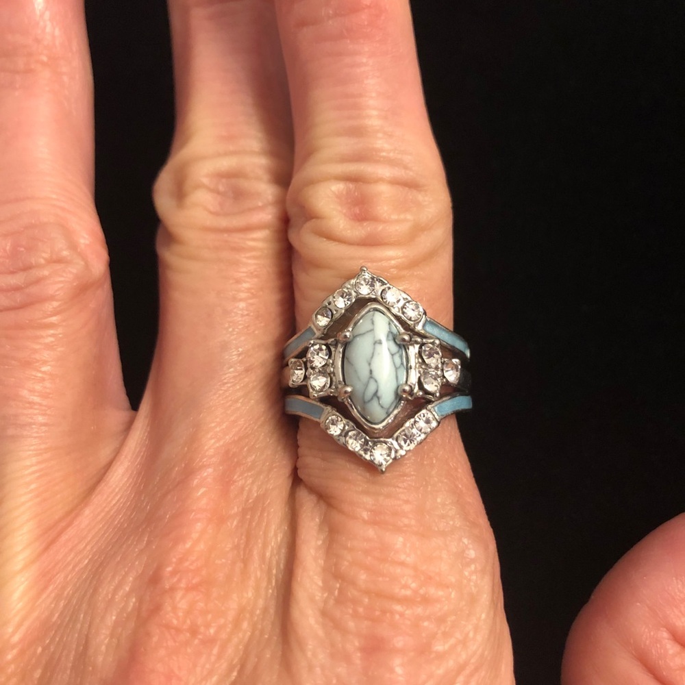 Elegant Silver and Light Blue Faux Turquoise Stone Ring